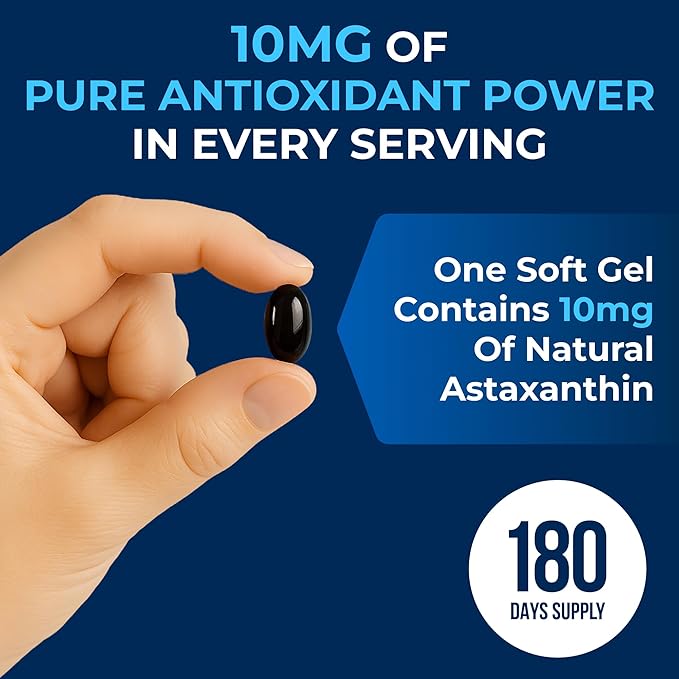 We Like Vitamins Astaxanthin 10mg Softgel - Highly Potent Astaxanthin Supplements from Haematococcus Pluvialis - Improves Eye Joint Skin Health &amp Energy Levels - 180 Servings 6 Month Supply