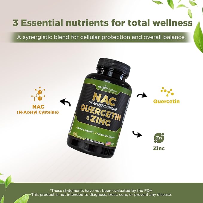 Gade Nutrition NAC Supplement n-Acetyl cysteine with Quercetin &amp Zinc | Immune Support Supplement with n Acetyl cysteine | Vegetable Capsules | USA Made