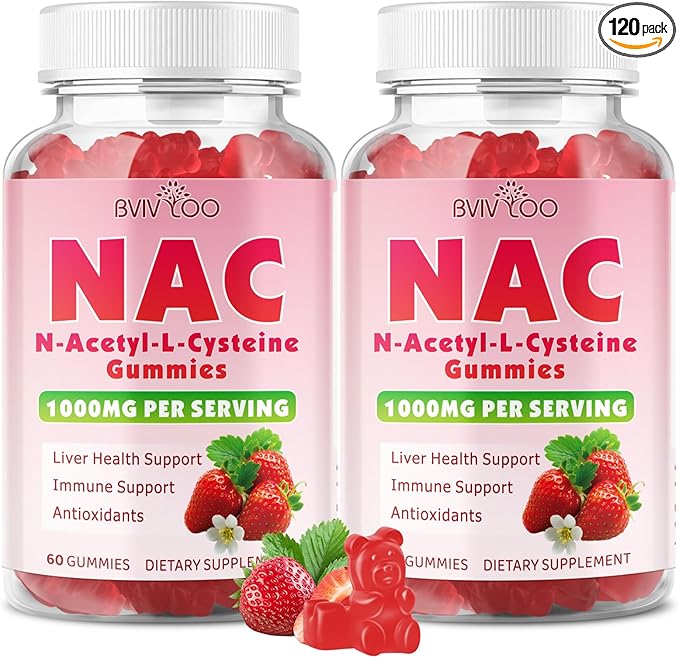 2 Pack Sugar-Free 1000mg NAC Gummies N-Acetyl Cysteine Supplement for Antioxidants &amp Immune Support 120 Vegan Gummies