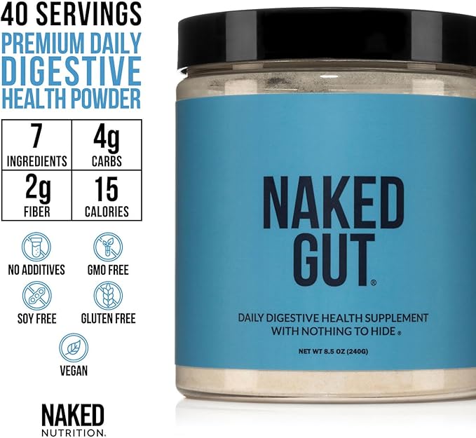 NAKED Gut - Daily Gut Health Supplement - Natural Gut Health Powder for Gut Cleanse Digestive Support GMO-Free Soy-Free Gluten-Free Vegan and Hypoallergenic 40 Servings (Pack of 2)