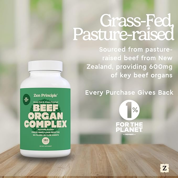 Zen Principle Grass Fed Beef Organs Supplement – Desiccated Liver Heart Kidney Pancreas Spleen Intestine &amp Tripe/Stomach – Grass-Fed &amp Grass-Finished on the Natural Pastures of New Zealan