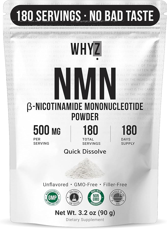 Pure NMN Powder Nicotinamide Mononucleotide Quick Dissolved NMN Supplement Powder 100% Unflavored NMN Supplement Supports NAD+ Levels Vegan Friendly Non-GMO 180 Servings 3.2 oz (90g)