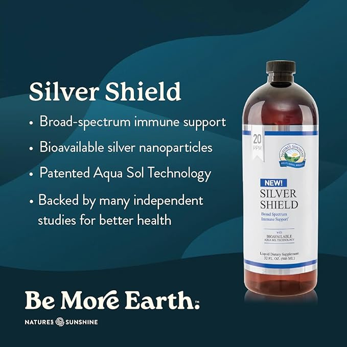 Nature's Sunshine Silver Shield Liquid 32 Fl Oz | Colloidal Silver Liquid with Aqua Sol Technology Provides Immune Support and Protection