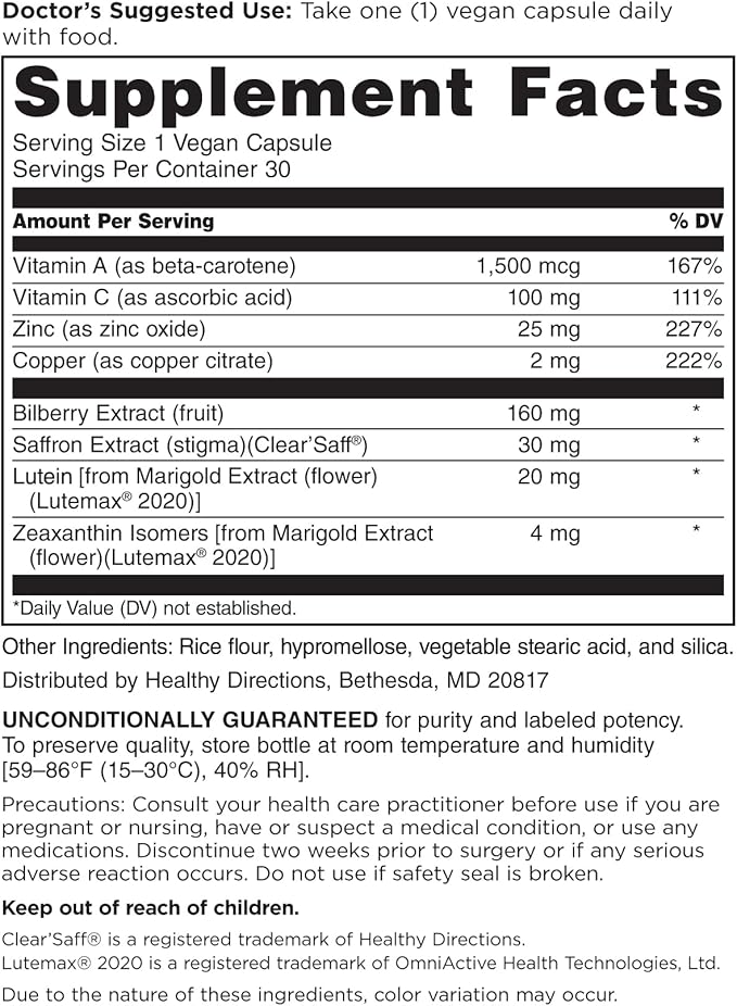 DOCTORS' PREFERRED Clinical-Grade OcuGold Eye Vitamins with Lutein and Zeaxanthin for Macula &amp Retina Health Digital Eye Strain Eye Fatigue and Visual Performance - 30 Vegan Capsules