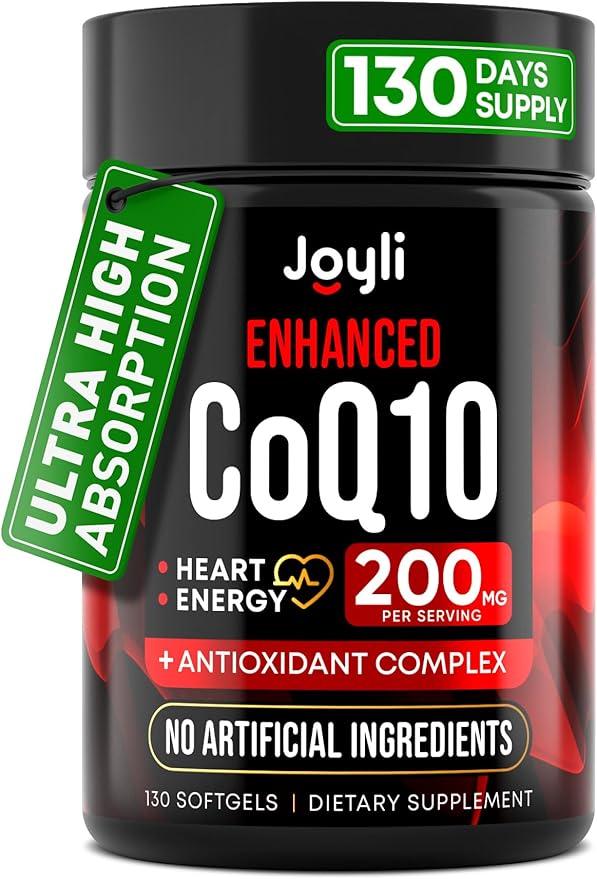 High Absorption CoQ10 200MG - Co Q10 200mg Softgels for Heart Health &amp Energy Production - Enhanced Co Q 10 Supplement with Antioxidants and Flaxseed Oil - CoQ10 200 mg Per Serving