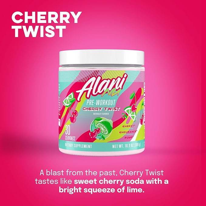 Alani Nu Pre Workout Powder Cherry Twist Amino Energy Boost Endurance Supplement Sugar Free 200mg Caffeine L-Theanine Beta-Alanine L-Citrulline 30 Servings