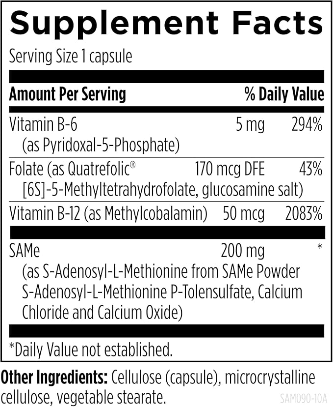 Designs for Health Same Capsules with B6 B12 + 5-MTHF - 200mg S-Adenosylmethionine Supplement with 5-MTHF (Folate) + Vitamin B12 - Non-GMO + Gluten-Free (90 Capsules)