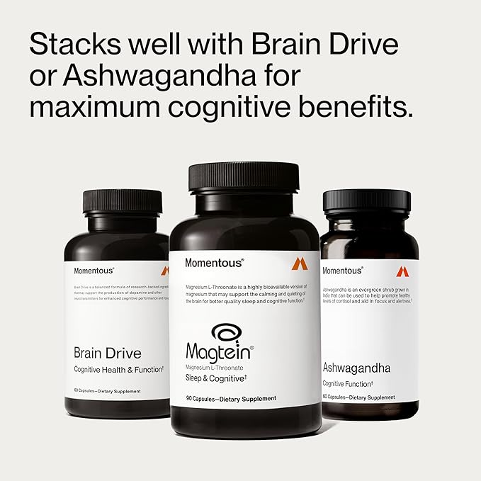 Momentous Magtein Magnesium L-Threonate - Brain &amp Rest Support Supplement - Boosts Cognitive Function &amp Sleep Quality - NSF Certified for Sport -145 mg - 30 Servings