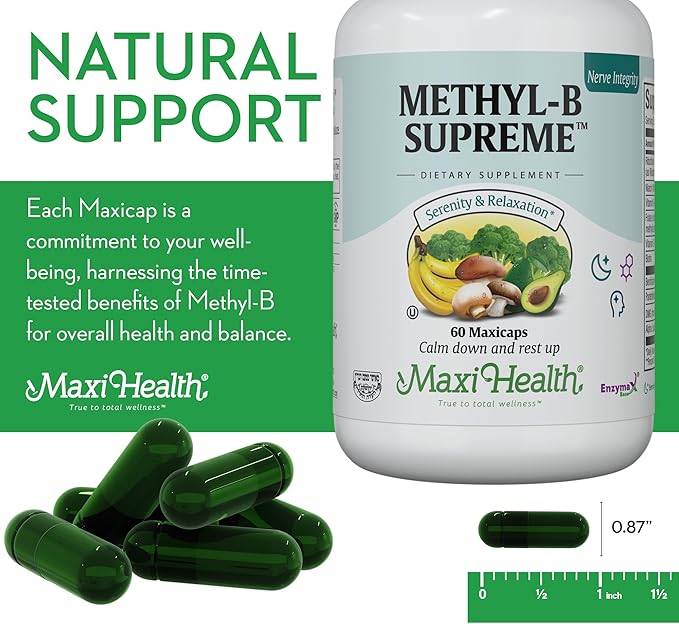 Stress B Complex Vitamins – Methyl-B Supreme with Methylated B12 B6 Folate &amp Biotin – Calm Energy &amp Relaxation Support – Kosher Vegan 60 Capsules