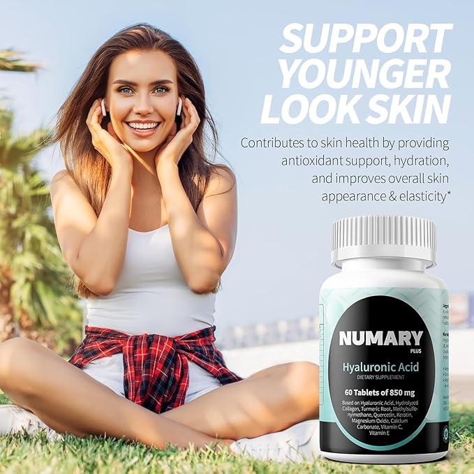 850mg Hyaluronic Acid with Hydrolyzed Collagen Turmeric MSM Vitamin C 60 Tablets 2 Month Supply