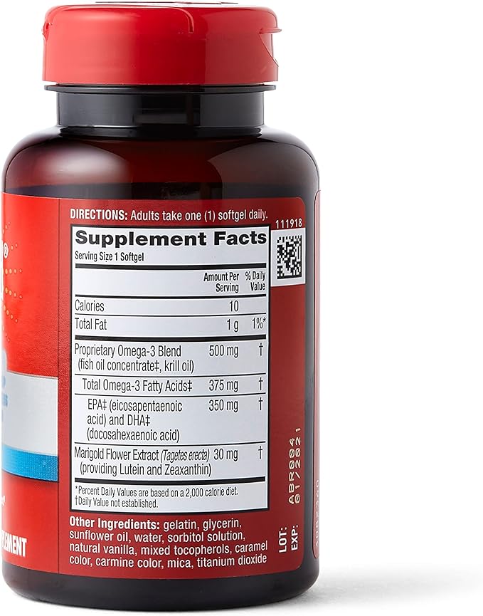 MegaRed Omega-3 Blend Total Body + Refresh 500mg Softgels (65 Count in a Bottle) Easily Absorbed Krill Oil to Support Your Heart Joints Brain &amp Eyes