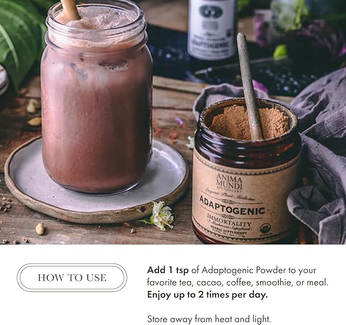 Anima Mundi Apothecary Organic Mushroom Supplement - Adaptogenic Mushrooms + Cacao - Uplifting Powder with Organic Lion's Mane Shiitake Chaga &amp More - Add to Coffee Tea &amp Smoothies (4oz / 1