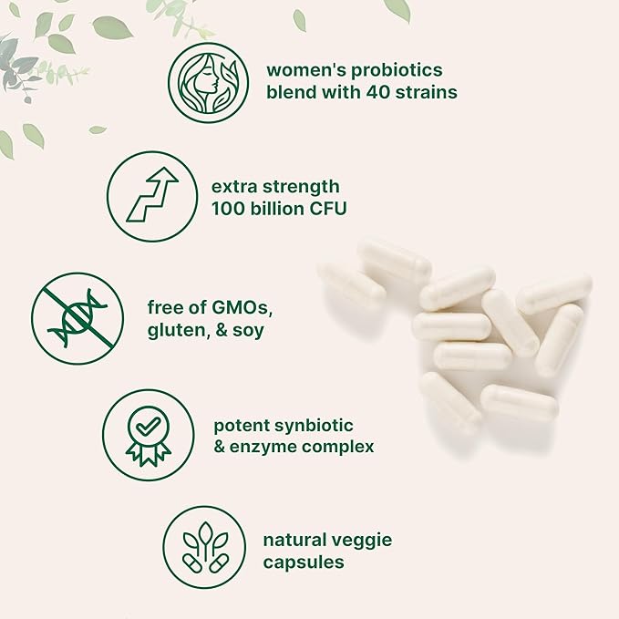 Micro Ingredients Probiotics for Women 100 Billion CFU with Prebiotics 120 Veggie Capsules | pH Balance Urinary Tract Vaginal &amp Gut Health Support* | 40 Strains with Cranberry D-Mannose &amp