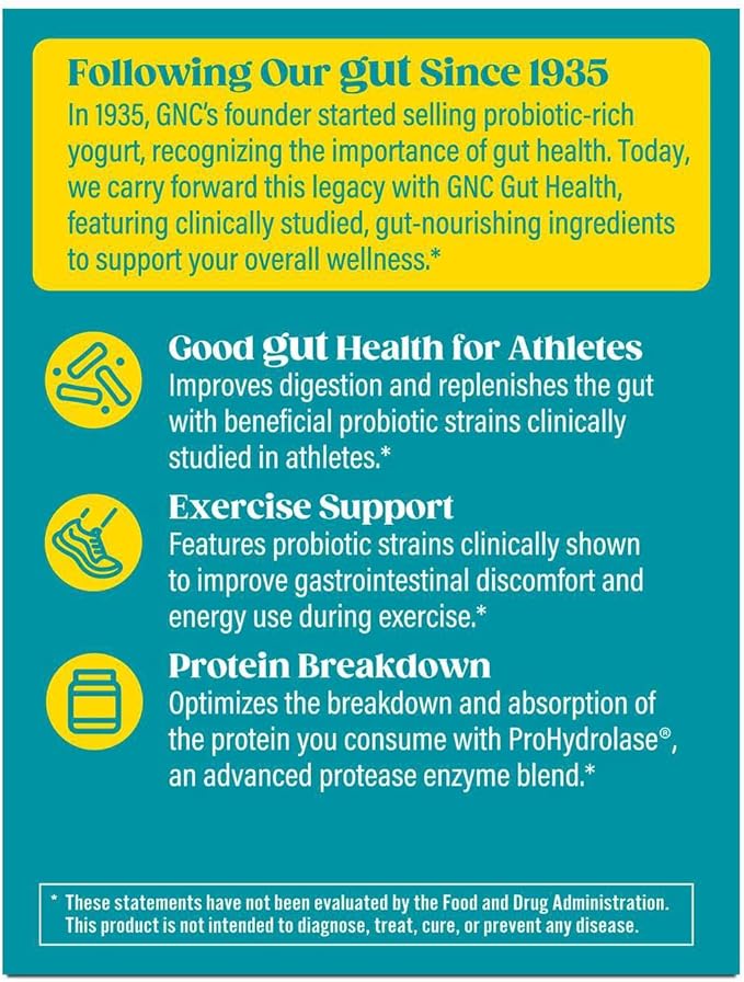 GNC Sport Probiotic 25 Billion CFU Clinically Studied Strains and Enzymes GI Comfort for Athletics 30 Capsules
