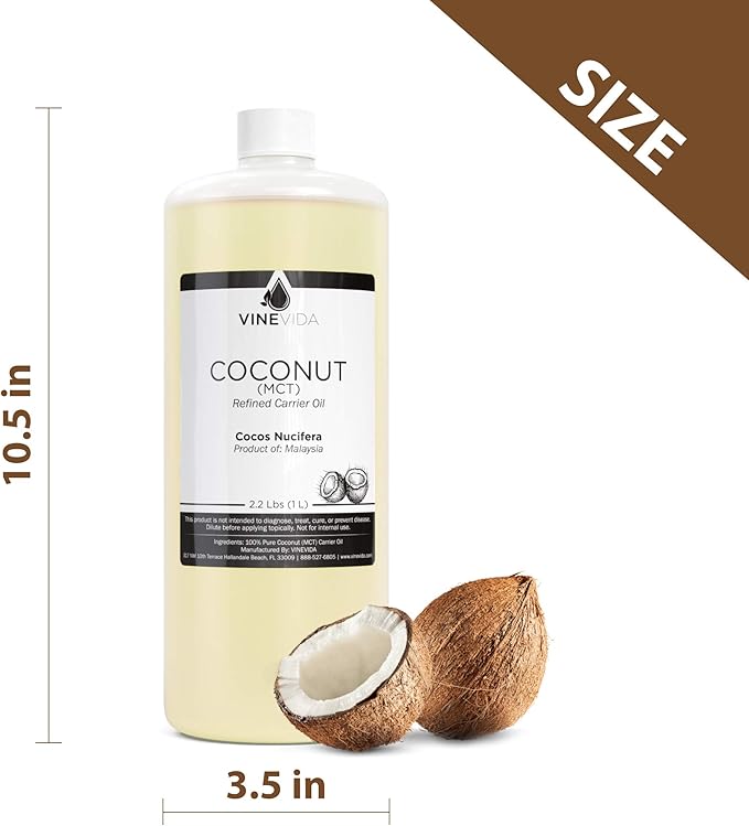 VINEVIDA MCT Coconut Carrier Oil - 32 oz - Undiluted - MCT Coconut Candle Oil - DIY Candle Scents - Bulk Carrier Oil for Soap Making - Safe for Skin