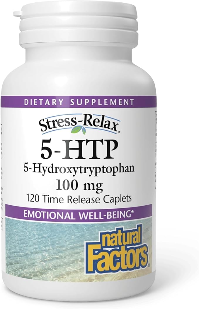 Natural Factors Stress-Relax 5-HTP 100 mg Pharmaceutical-Grade Supplement Supports Sleep &amp Emotional Well-Being 120 Count (Pack of 1)
