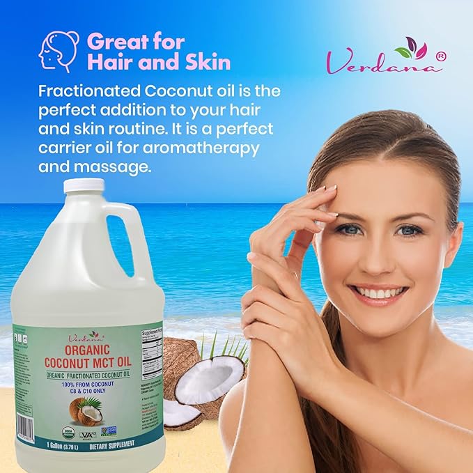 Verdana USDA Certified Organic Coconut MCT Oil –Fractionated Coconut Oil – No Palm Kernel Used – Kosher Food Grade Non-GMO – Great for Keto and Paleo Diets – 1Gallon
