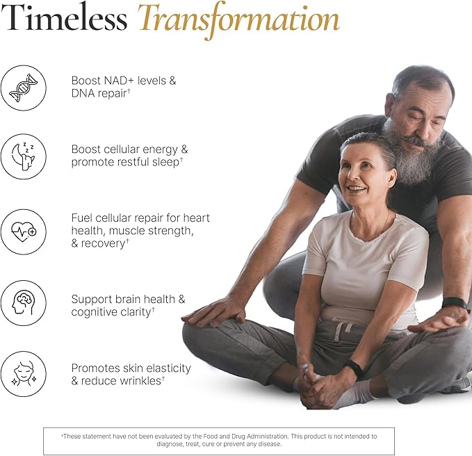 Timeless - NAD+ Supplement with BioPerine® for Enhanced Absorption - Supports Anti-Aging Longevity Cellular Energy – Nicotinamide Riboside Spermidine Resveratrol &amp More (60 Capsules)