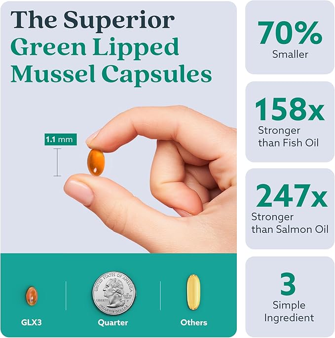 GLX3 Green Lipped Mussel Oil Capsules for Joint and Muscle Support | Extra-Strength ETA EPA DHA Omega-3 Green Lipped Mussel Supplement for Comfort Flexibility &amp Recovery by HakaLife GLX3