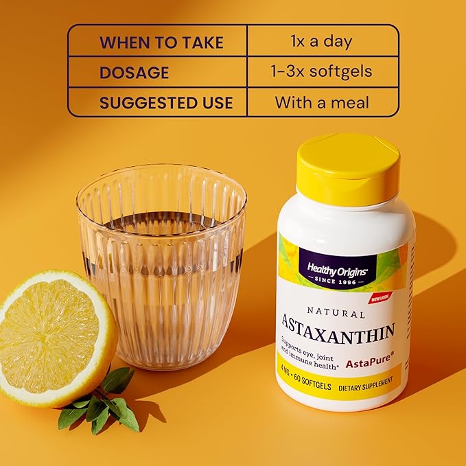 Healthy Origins Astaxanthin 4 mg 150 Softgels - AstaPure Clinically Studied Algae - Supports Joint &amp Immune Health Healthy Skin Antioxidant for Cellular Protection &amp Eye Support