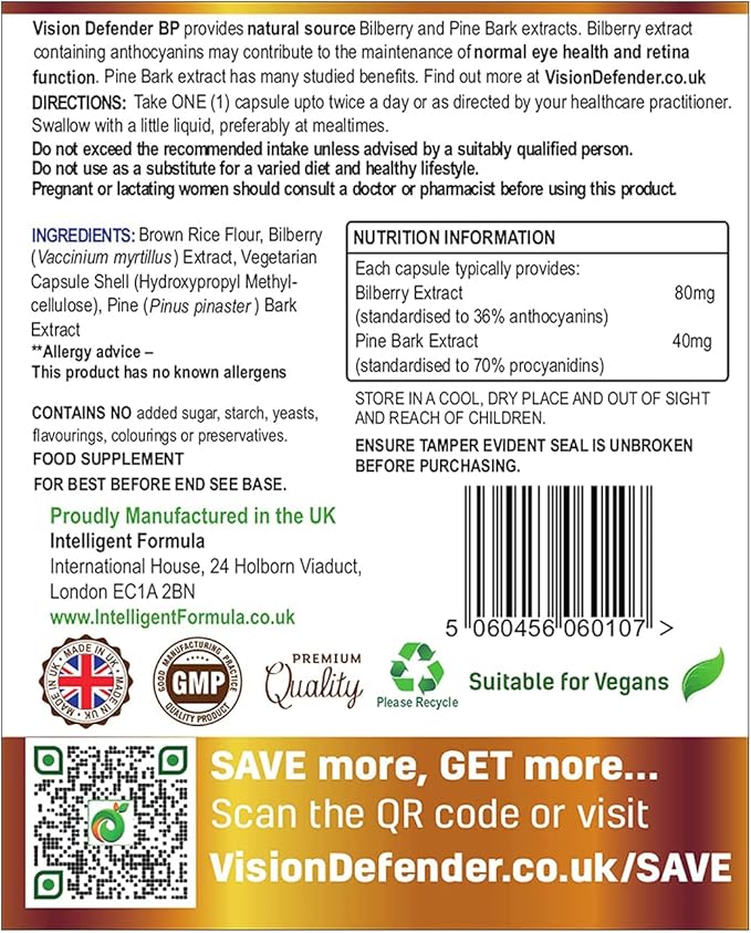Vision Defender A.M.D. Plus &amp BP Eye Care Bundle – Advanced Eye Supplements with AREDS2 (Lutein Zeaxanthin Vitamin C &amp E Copper Zinc) Plus Meso-Zeaxanthin Bilberry Pine Bark. Made in UK