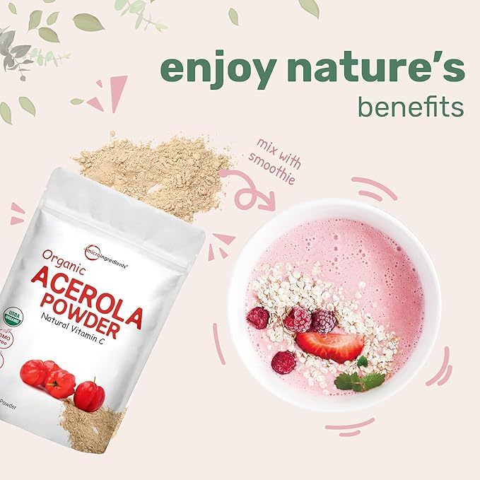 2 Pack of Pure USDA Organic Acerola Cherry Powder Natural and Organic Vitamin C for Immune System 8 Ounce No GMO No Gluten Brazil Origin