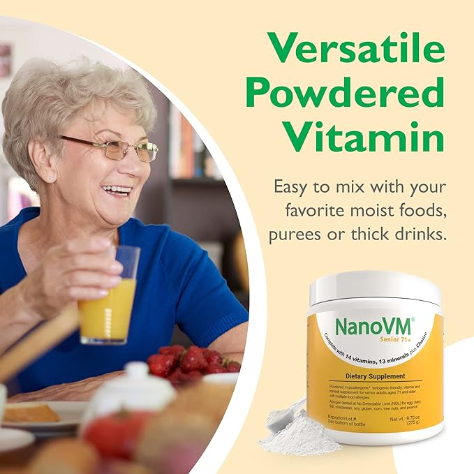 Senior 71+ Allergen-Free Vitamin Supplements Unflavored Multivitamin Powder with 14 Vitamins &amp 13 Minerals Low-Carbohydrate Mineral Supplements 275g - Solace Nutrition