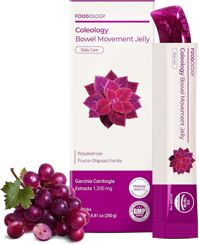 FOODOLOGY Coleology Bowel Movement Jelly (Grape &amp Prune) – Prebiotic Fiber Supplement for Gut Health &amp Daily Regularity Chia Seeds Korean Supplement – 10 Sticks