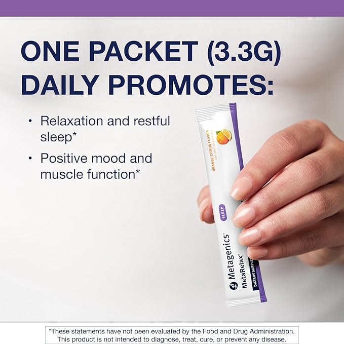 Metagenics MetaRelax - Magnesium Powder for Restful Sleep Relaxation &amp Positive Mood* - with B-Vitamins Taurine &amp GABA - Orange Citrus Flavor - Non-GMO Gluten-Free Vegetarian - 30 Servings