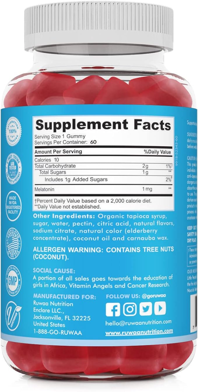 RUWAA NUTRITION Omega 3 Gummies DHA Gummies and 1mg Melatonin Gummies | No Fish No After-Taste Non-Habit Forming Gluten Free Non-GMO Made in USA.