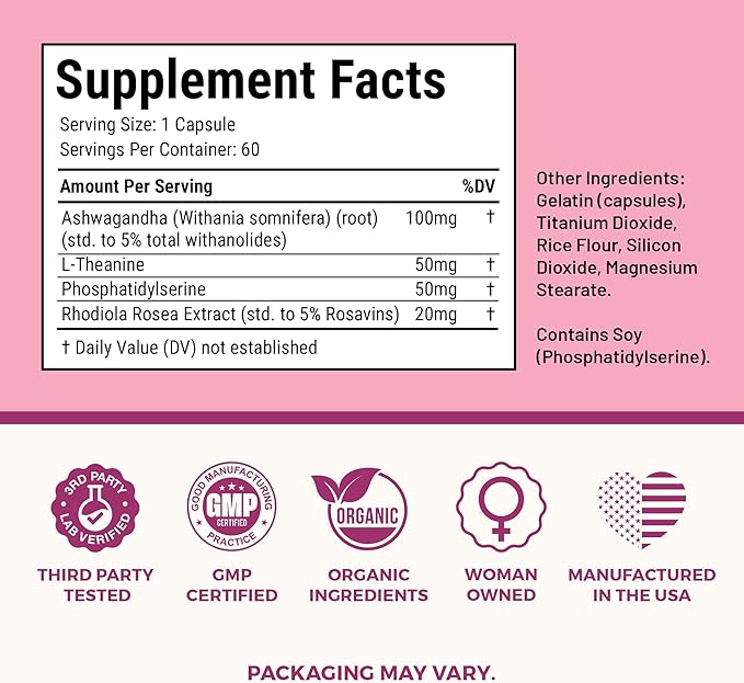 VITA-PCOS Cortisol Supplement for Women – Cortisol Vitamins for Endocrine &amp Energy Stabilizing Formula for Women – Rhodiola Rosea Extract Ashwagandha L-Theanine &amp Phosphatidylserine – 60 Ca