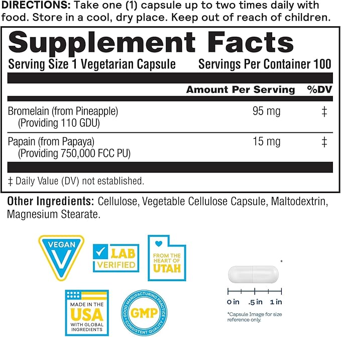 Nature's Life Bromelain &amp Papain from Pineapple and Papaya - Digestive Enzymes for Women and Men - Protein Digestion Digestive Health Gut Health Support - Vegan 60-Day Guarantee - 100 Servings