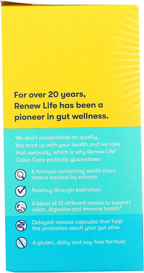 Renew Life Adult Colon Care Probiotic Supplement Gluten Dairy &amp Soy Free 80 Billion CFU Per Capsule 60 Capsules (Package May Vary)