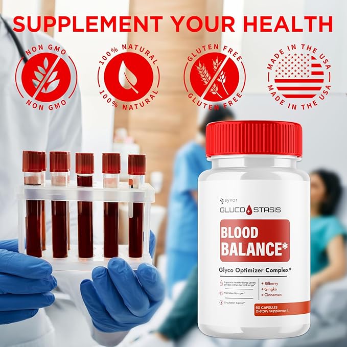 GlucoStasis Capsules Official Gluco Stasis Blood Health Support Pills with All Natural Ingredients Advanced Formula Supplement Pills with Max Strength Premium Vitamins for Women &amp Men (60 Capsul
