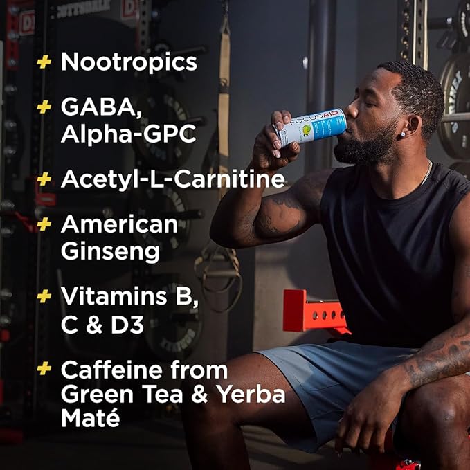 FOCUSAID Energy Blend Nootropics Drink for Brain Fuel Alpha-GPC GABA B-Complex Yerba Mate Green Tea 100% Clean100mg Natural Caffeine 12 Fl Oz (Pack of 24)