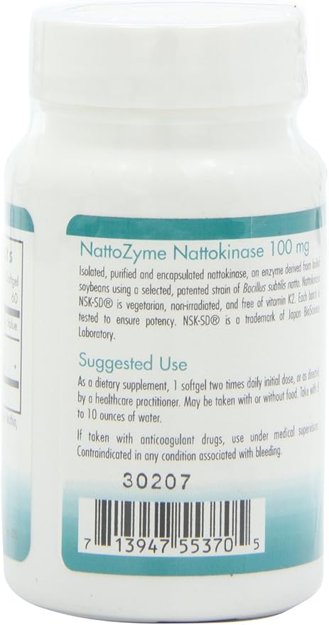 Allergy Research Group NutriCology NattoZyme 100 mg - Supplement to Support Healthy Circulation - Delivers 100 mg Nattokinase NSK-SD from Fermented Soybeans per Serving - 60 Servings - 60 Softgels