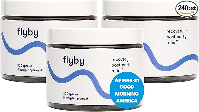 Flyby Recovery Supplement - All The Hang Without The Over!™ - with DHM Milk Thistle Vitamin C Activated Charcoal and Apple Cider Vinegar - Pre &amp Post Drinking Formula (240 Count)