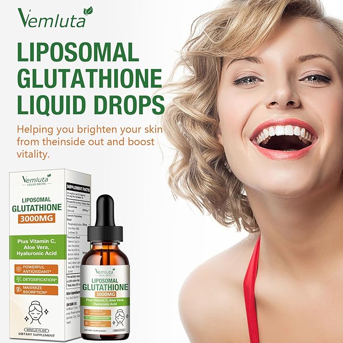2 Pack 3000mg Liposomal Glutathione Liquid Drops 98% Absorption Liposomal Glutathione with Vitamin C for Women Glutathione Liposomal Supplement Powerful Antioxidant Complex for Immune System Liver