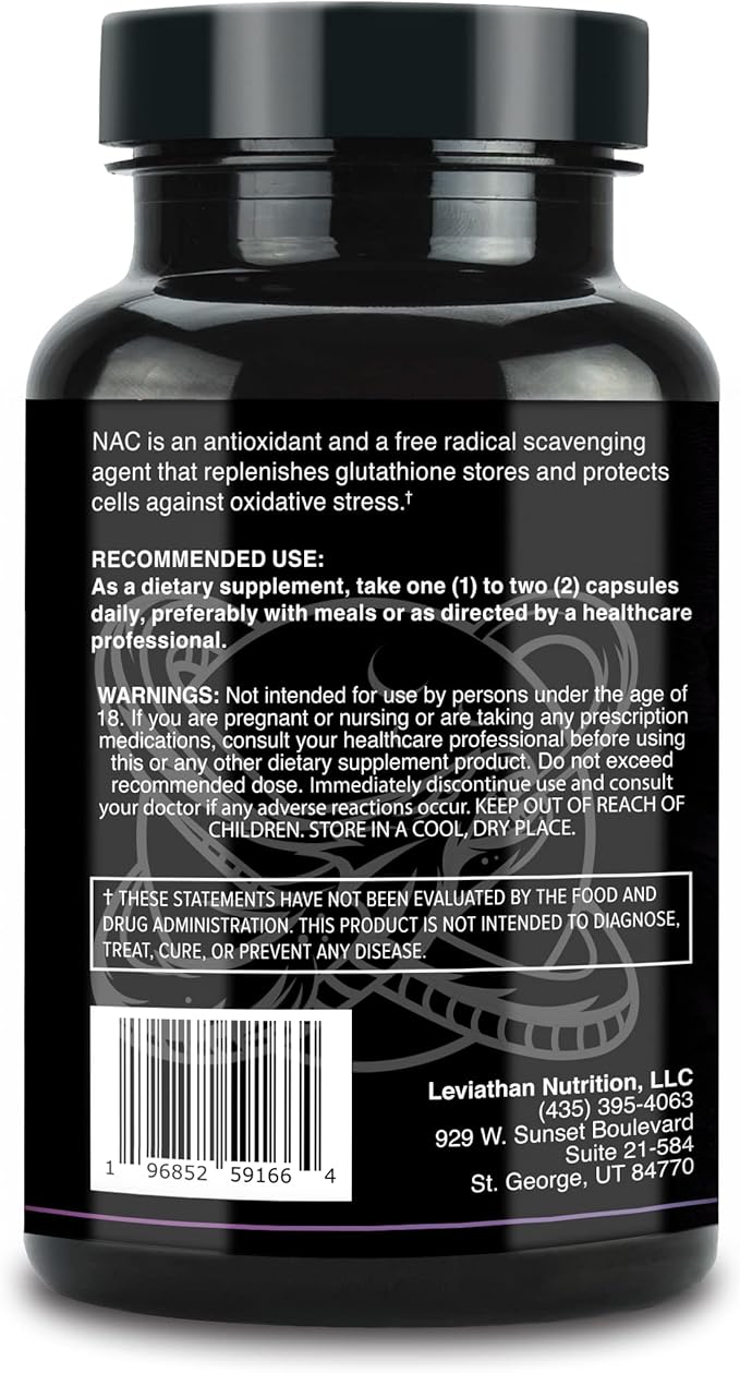 Leviathan Nutrition NAC Supplement N-Acetyl Cysteine for Lung Liver Immune Support - Potent Antioxidant Support to Boost Glutathione Levels 600mg 120 Capsules