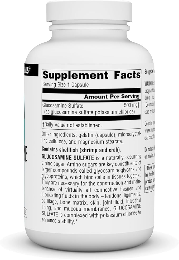 Source Naturals Sodium-Free Glucosamine Sulfate for Joint Support 500 mg - 240 Capsules