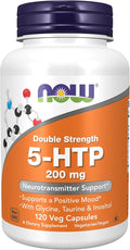 NOW Supplements 5-HTP (5-hydroxytryptophan) 200 mg Double Strength Neurotransmitter Support* 120 Veg Capsules