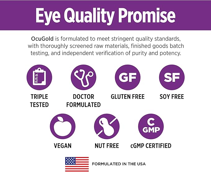 DOCTORS' PREFERRED Clinical-Grade OcuGold Eye Vitamins with Lutein and Zeaxanthin for Macula &amp Retina Health Digital Eye Strain Eye Fatigue and Visual Performance - 30 Vegan Capsules