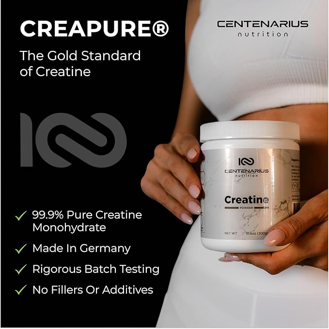 Creapure® Creatine Monohydrate Powder Unflavored 300g | Micronized Creatine Supplement for Men &amp Women Supports Strength Endurance &amp Muscle Performance | Centenarius Nutrition