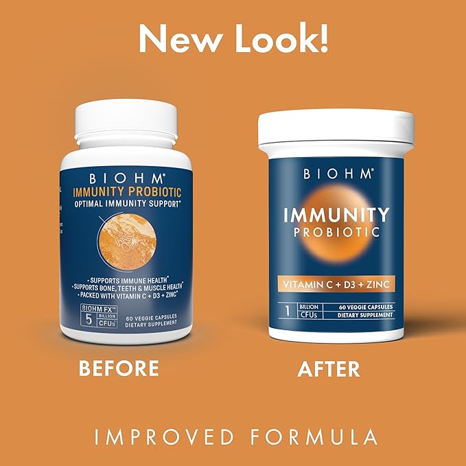 BIOHM Immunity Probiotic with Vitamin C D3 &amp Zinc 1 Billion CFU (60 Capsules) Daily Probiotics for Women &amp Men Digestive Health &amp Immune Support Vegan Gluten-Free and Non-GMO