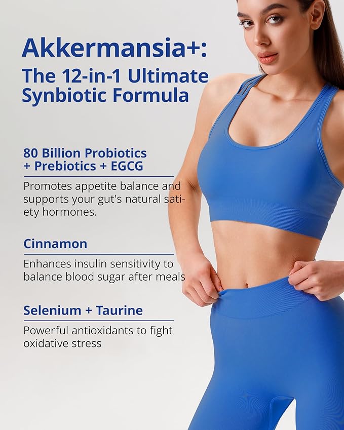 Akkermansia Muciniphila Probiotic Supplement with 80 Billion Probiotic Prebiotics EGCG Delayed Release Metabolism Gut Health for Women &amp Men 60 Vegan Capsules