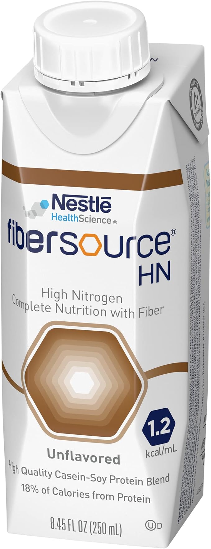 FIBERSOURCE HN High Nitrogen Complete Nutrition with Fiber Tube Feeding Formula (1.2 kcal/mL) Unflavored 8.45 Fl Oz Pack of 24