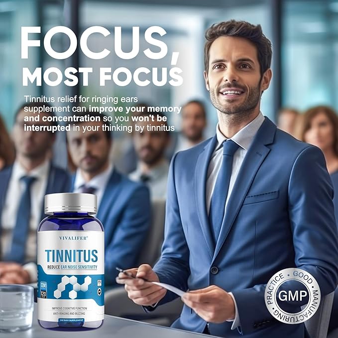 Tinnitus Relief for Ringing Ears 120 Capsules Supplement with Vitamin C &amp B Complex Supports Ear Health Reduces Ringing in Ears Promotes Hearing Wellness &amp Comfort