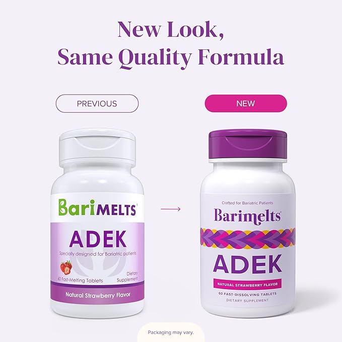 Barimelts ADEK - 60 Fast-Dissolving Tablets (2-Month Supply) - Sugar-Free Bariatric Vitamins for Women Including Vitamin A Vitamin D Vitamin E &amp Vitamin K Natural Strawberry Flavor