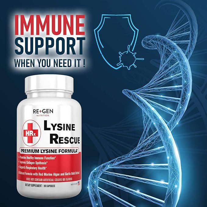 Re+Gen Nutrition Outbreak Support Supplement Cold Sore &amp Lysine Rescue Immune Health Capsules Natural Support for Adults Zinc Vitamin C L-lysine Amino Acid Lips &amp Skin Health 120 &amp 9