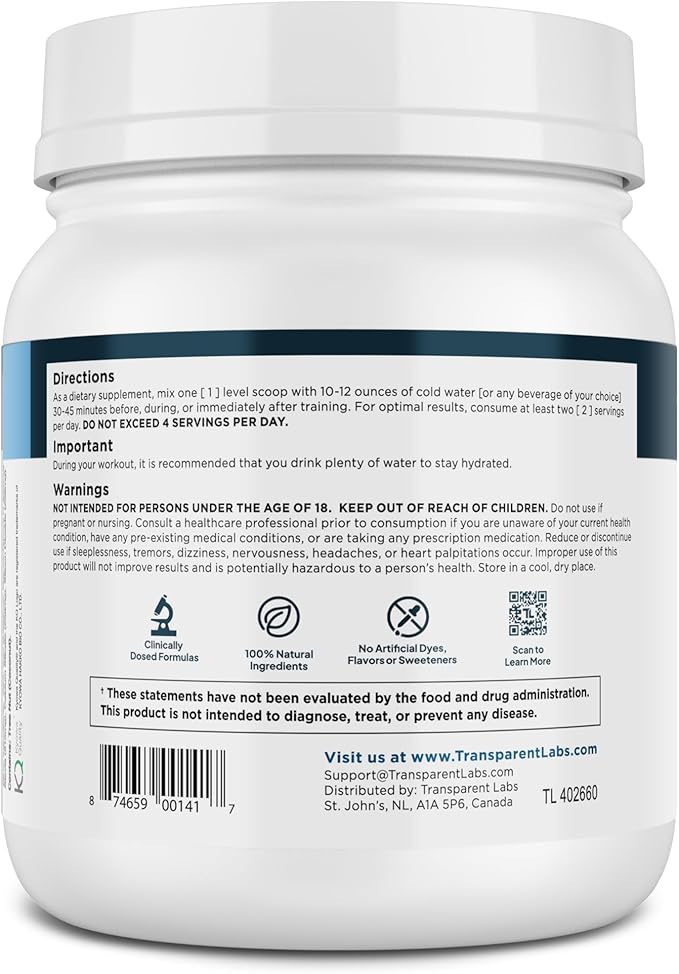 Transparent Labs BCAA Glutamine - 8000 Mg of BCAA Powder with L Glutamine for Post Workout Recovery Muscle Growth &amp Increased Endurance - 30 Servings Strawberry Lemonade